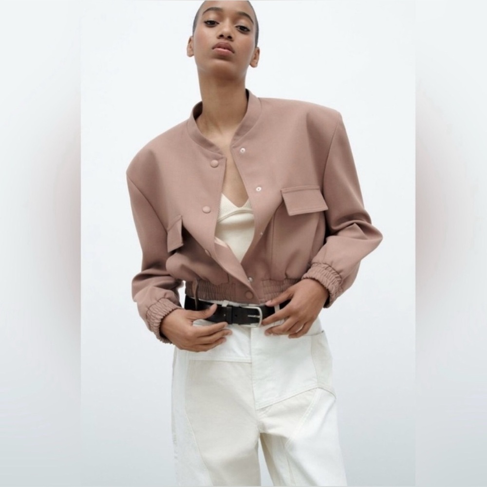 Zara Maxi Bomber Jacket in Mauve